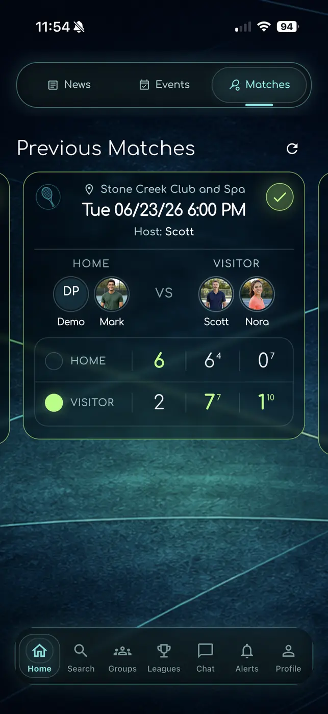 Matched Point home matches screenshot
