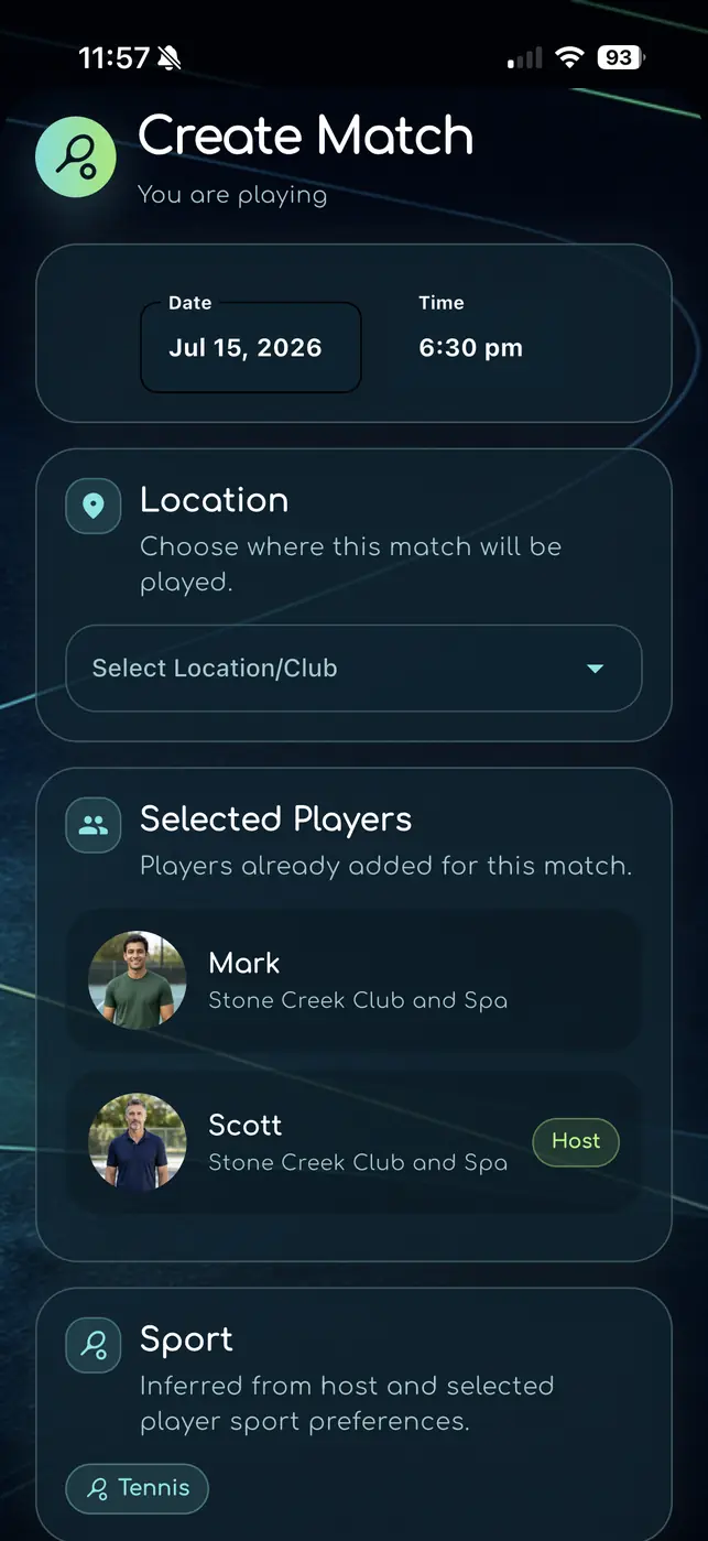 Create match screen