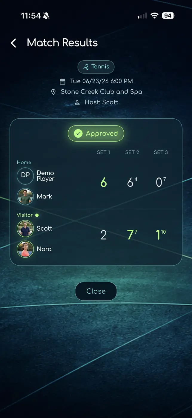 Match result screen